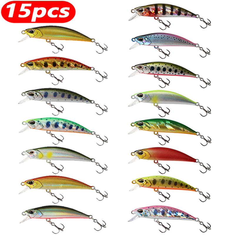 Fishing Lure Jerkbait - เหยื่อตกปลาจมน้ำ 15 ชิ้น เหยื่อปลอมแบบจมน้ำ เหยื่อตกปลาเบส เหยื่อตกปลาไพค์
